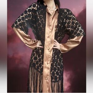 Black Crochet Lace Kimono Cardigan